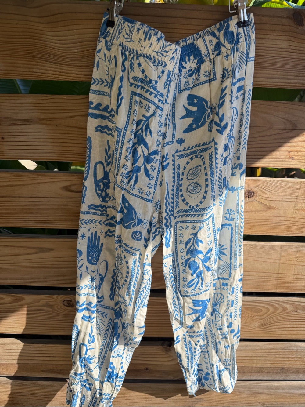 Calypso St. Barth White and Blue Printed Jogger Pants